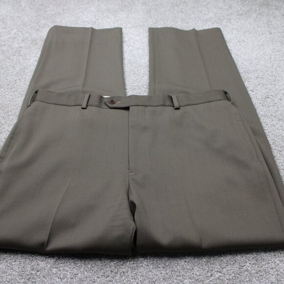 Brooks Brothers 1818 Dress Pants Mens 36x32 Beige Madison 100% Wool Flat Front - Picture 2 of 12